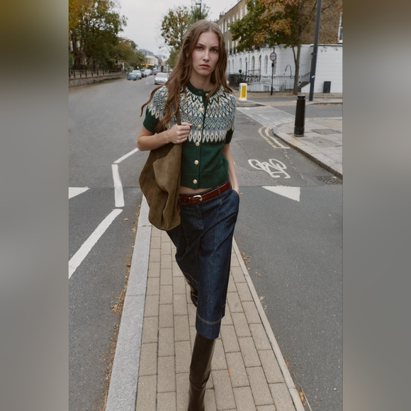 New Zara Short Sleeve Jacquard Knit Cardigan 6427/125 - Picture 6 of 13